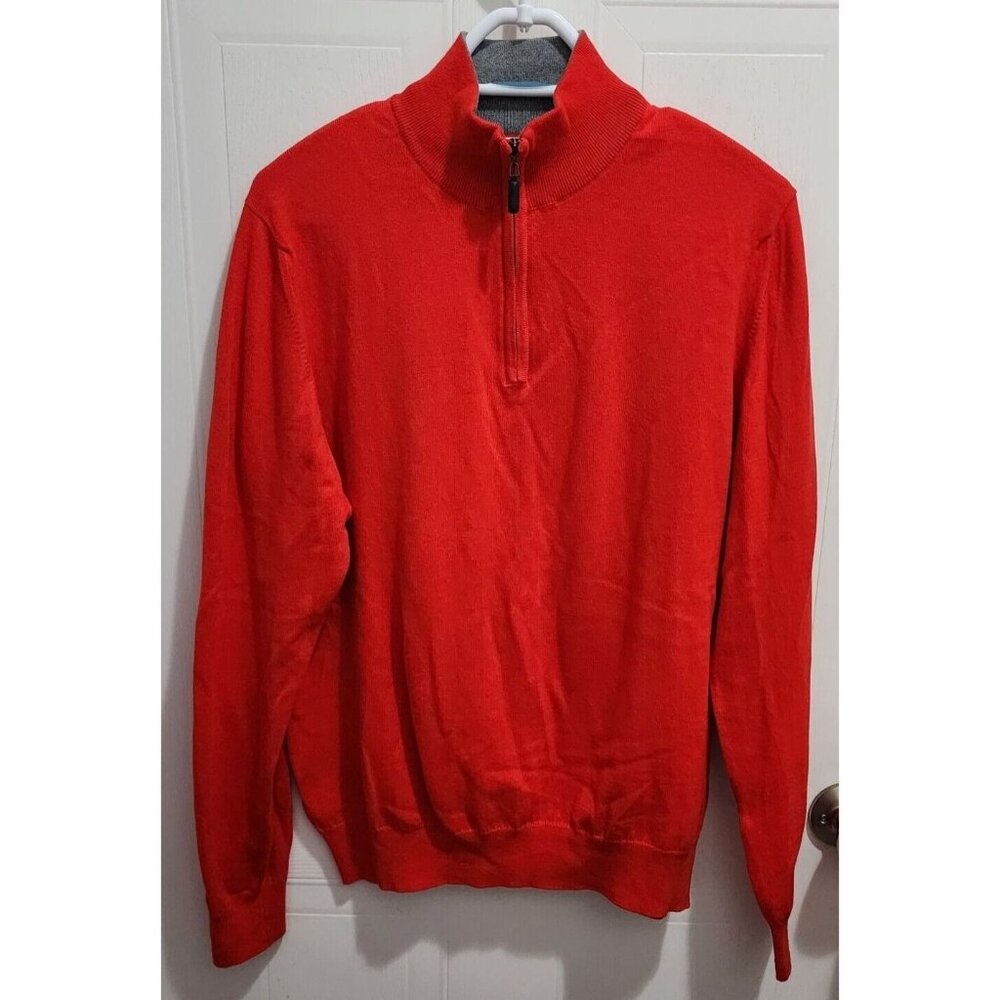 Johnstons of Elgin Men's‎ Pullover Quarter Zip Jumper Sweater Red Cashmere Blend